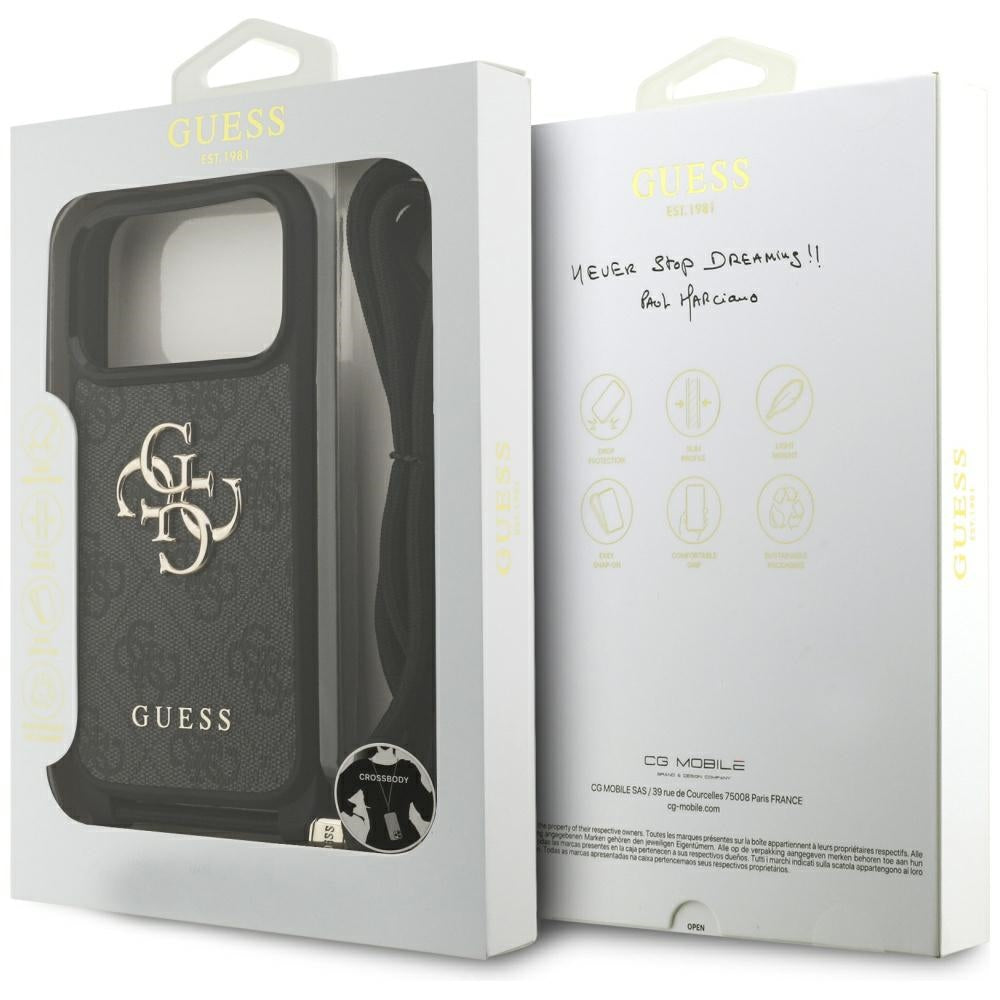 Capa para Apple iPhone 17 Pro, Guess, Crossbody Cord 4G Big Log, Preta