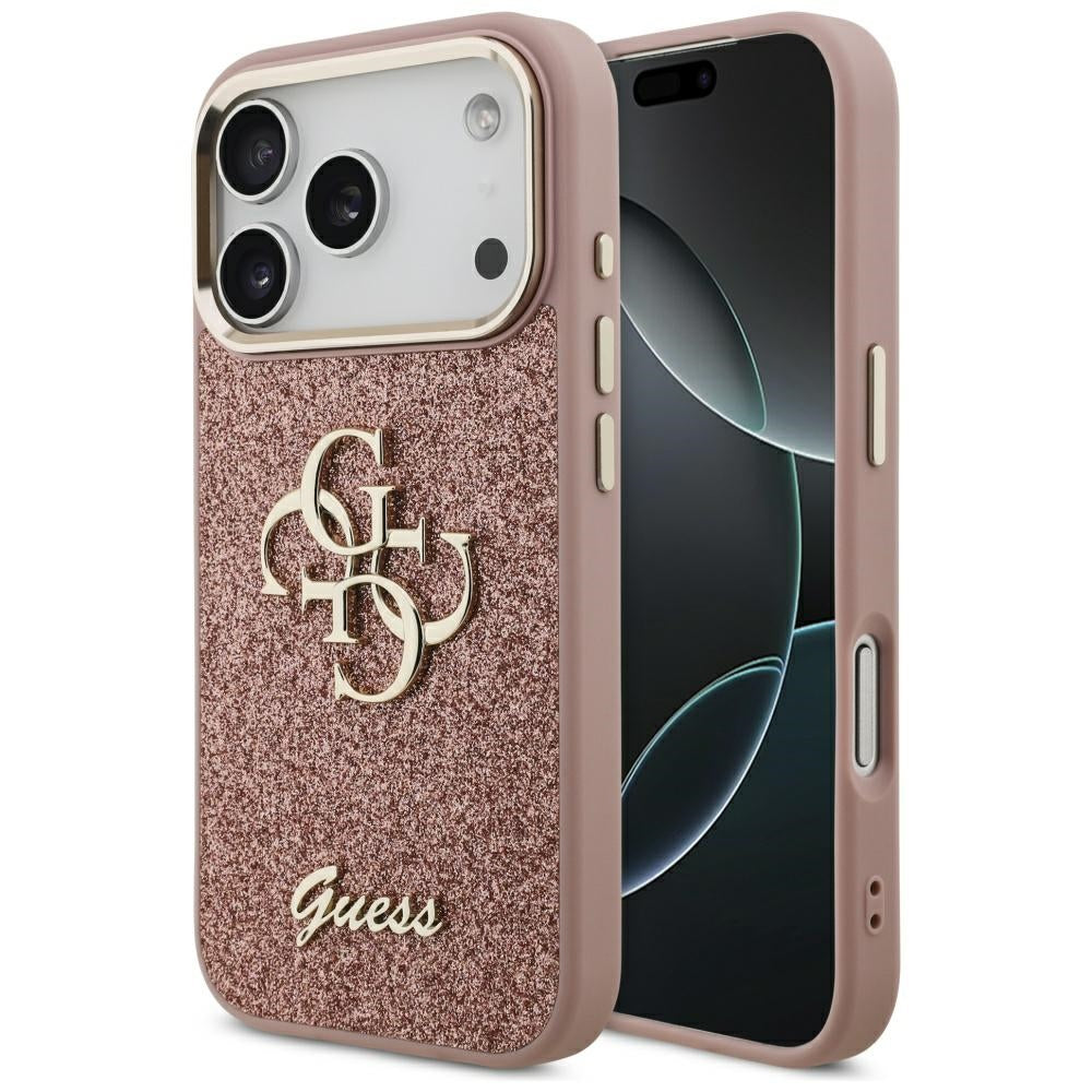 Capa para Apple iPhone 17 Pro, Guess, Fixed Glitter Big 4G Metal Frame, Rosa