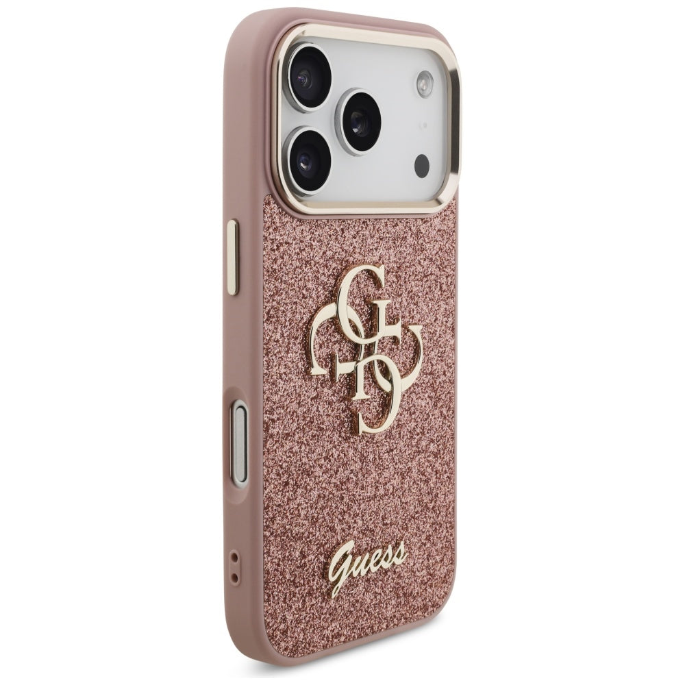 Capa para Apple iPhone 17 Pro, Guess, Fixed Glitter Big 4G Metal Frame, Rosa