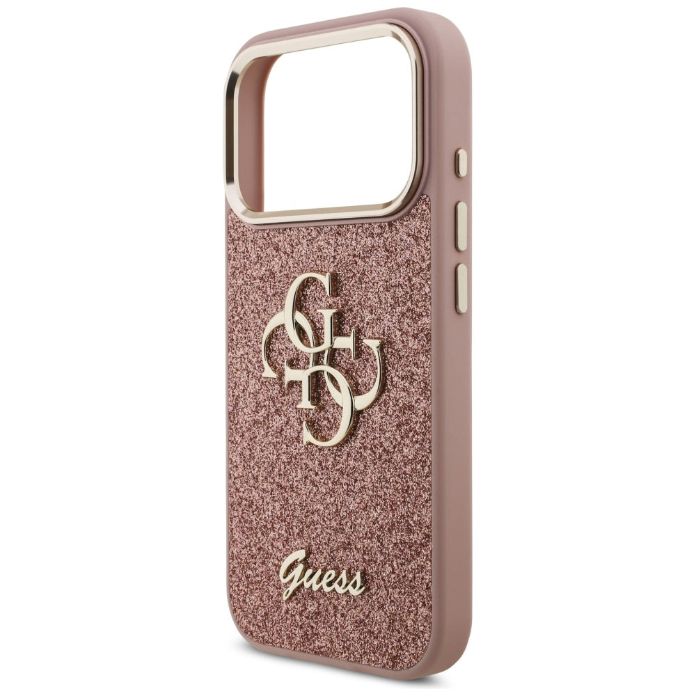Capa para Apple iPhone 17 Pro, Guess, Fixed Glitter Big 4G Metal Frame, Rosa