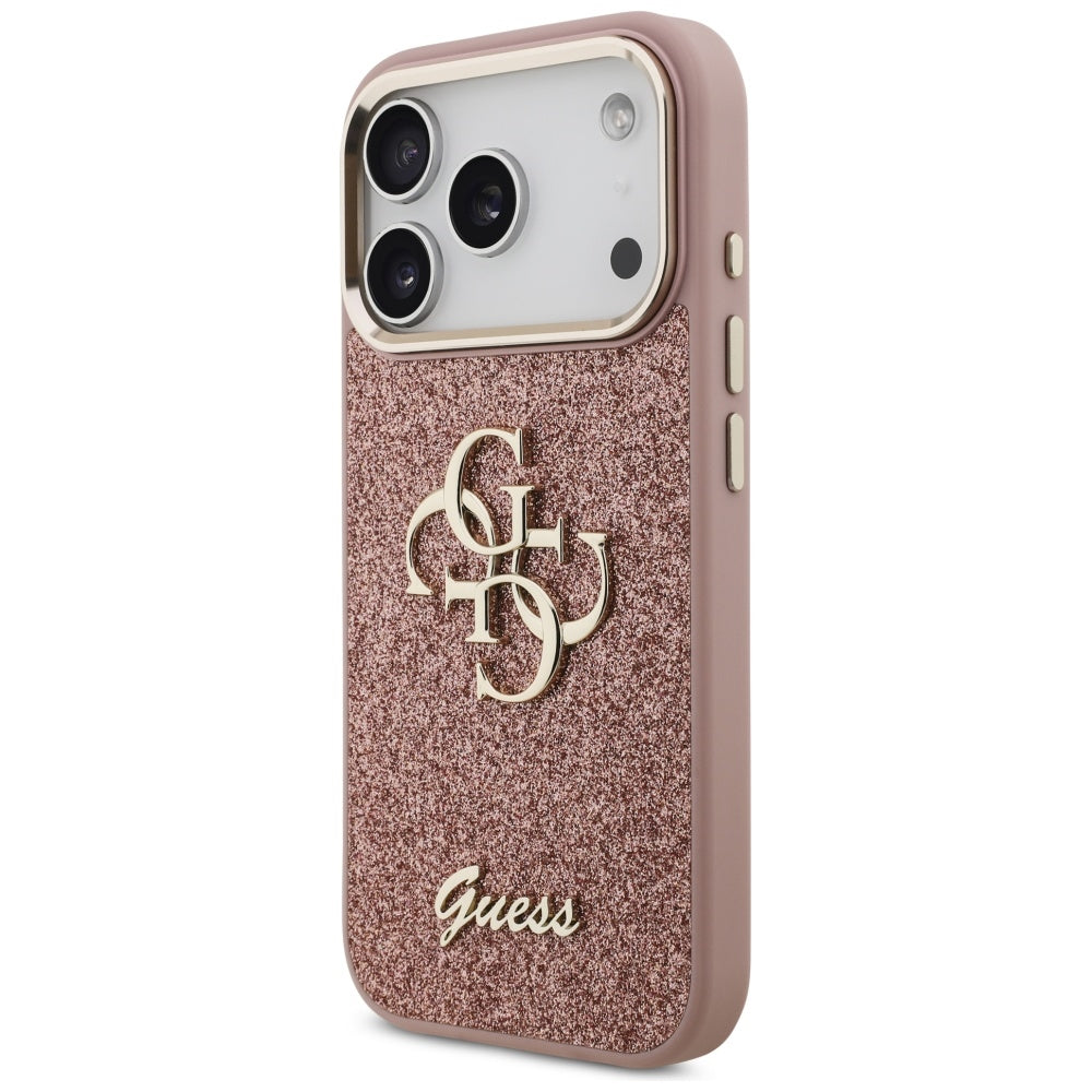 Capa para Apple iPhone 17 Pro, Guess, Fixed Glitter Big 4G Metal Frame, Rosa