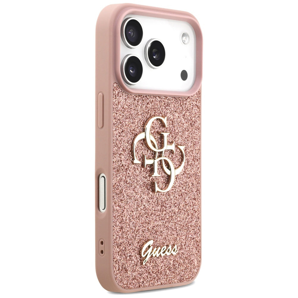 Capa para Apple iPhone 17 Pro, Guess, Fixed Glitter Big 4G, Rosa