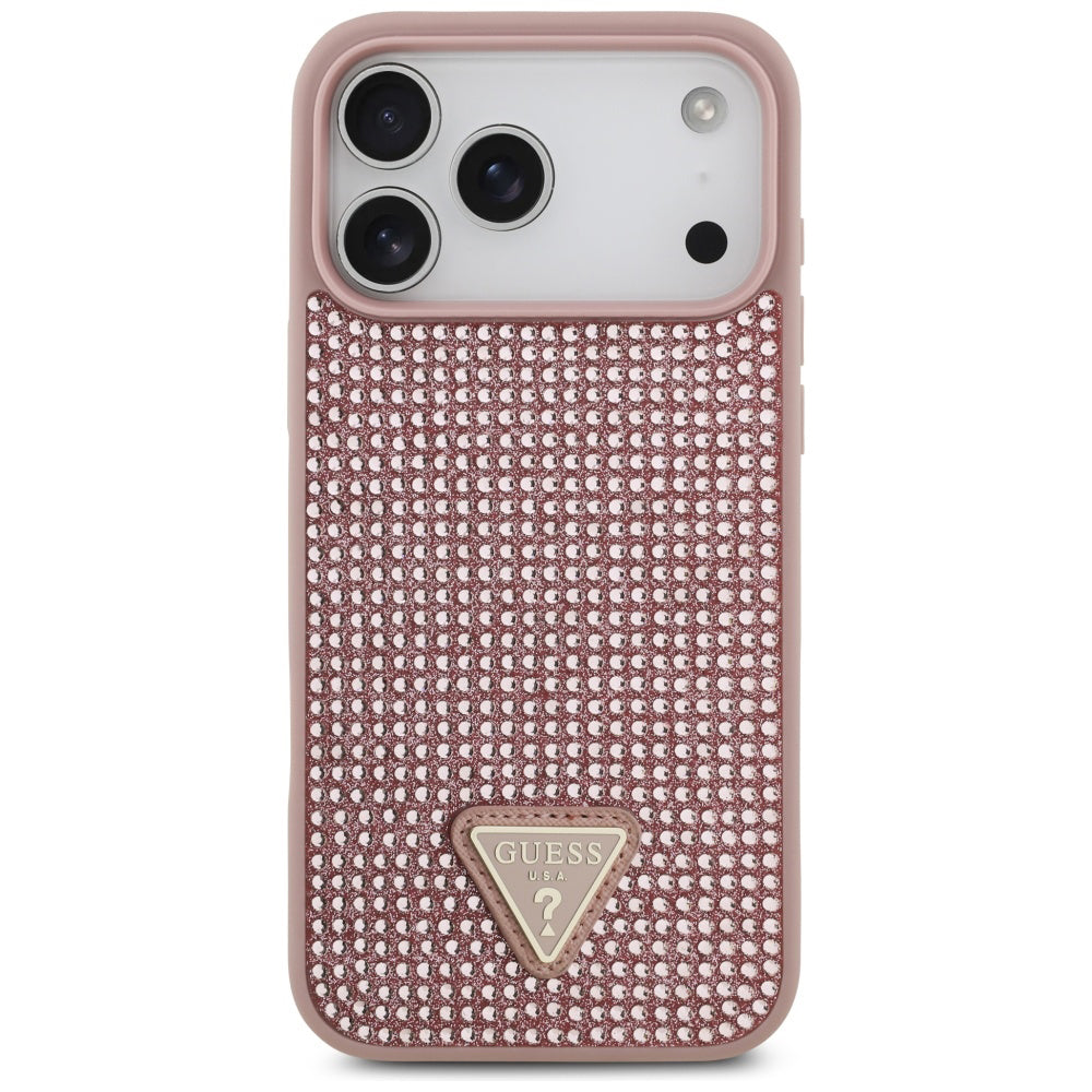 Capa para Apple iPhone 17 Pro, Guess, Logotipo Triângulo de Strass, Rosa