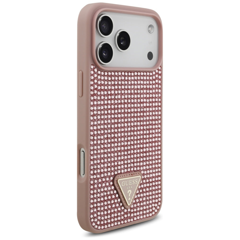 Capa para Apple iPhone 17 Pro, Guess, Logotipo Triângulo de Strass, Rosa