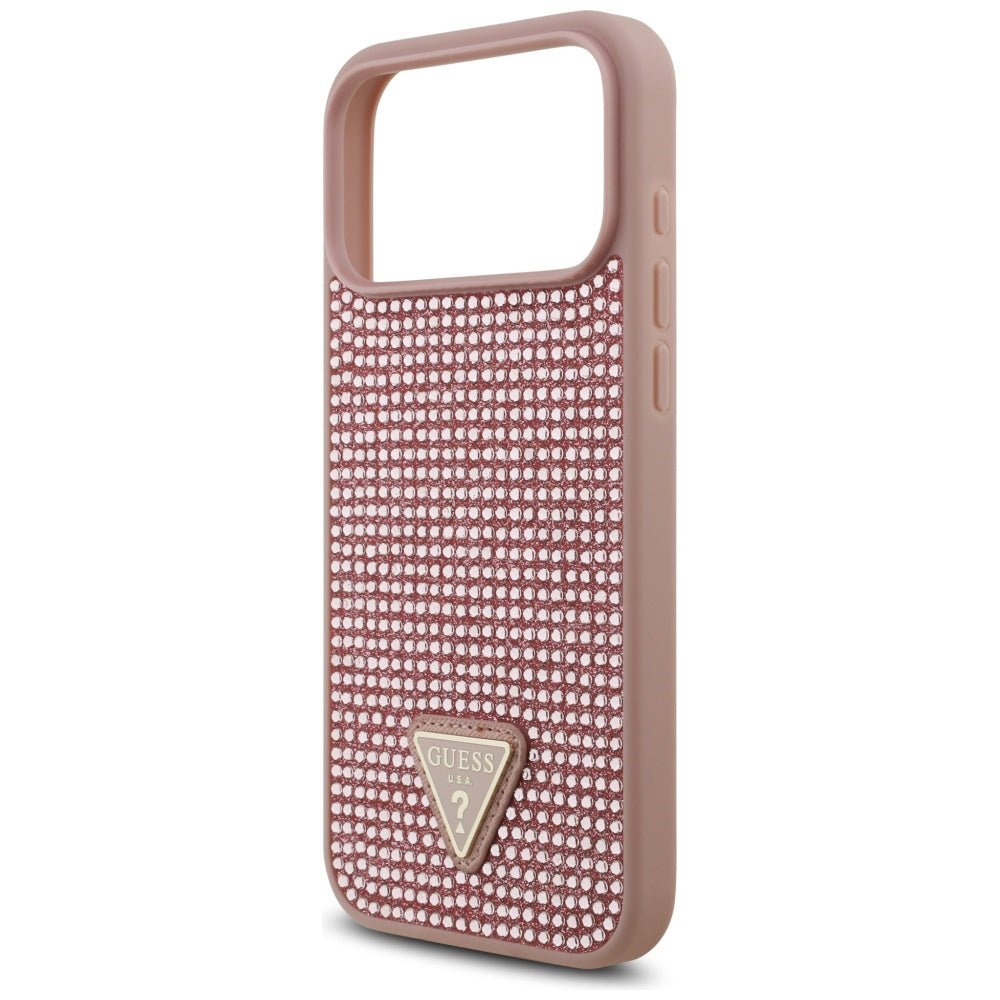 Capa para Apple iPhone 17 Pro, Guess, Logotipo Triângulo de Strass, Rosa