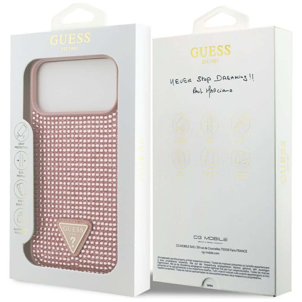 Capa para Apple iPhone 17 Pro, Guess, Logotipo Triângulo de Strass, Rosa