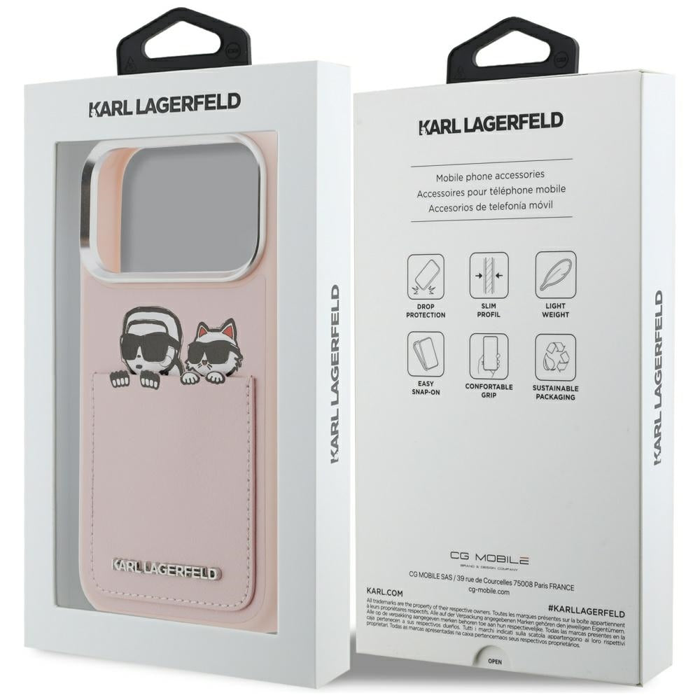 Capa para Apple iPhone 17 Pro, Karl Lagerfeld, Estampa Karl & Choupette com Bolso, Rosa
