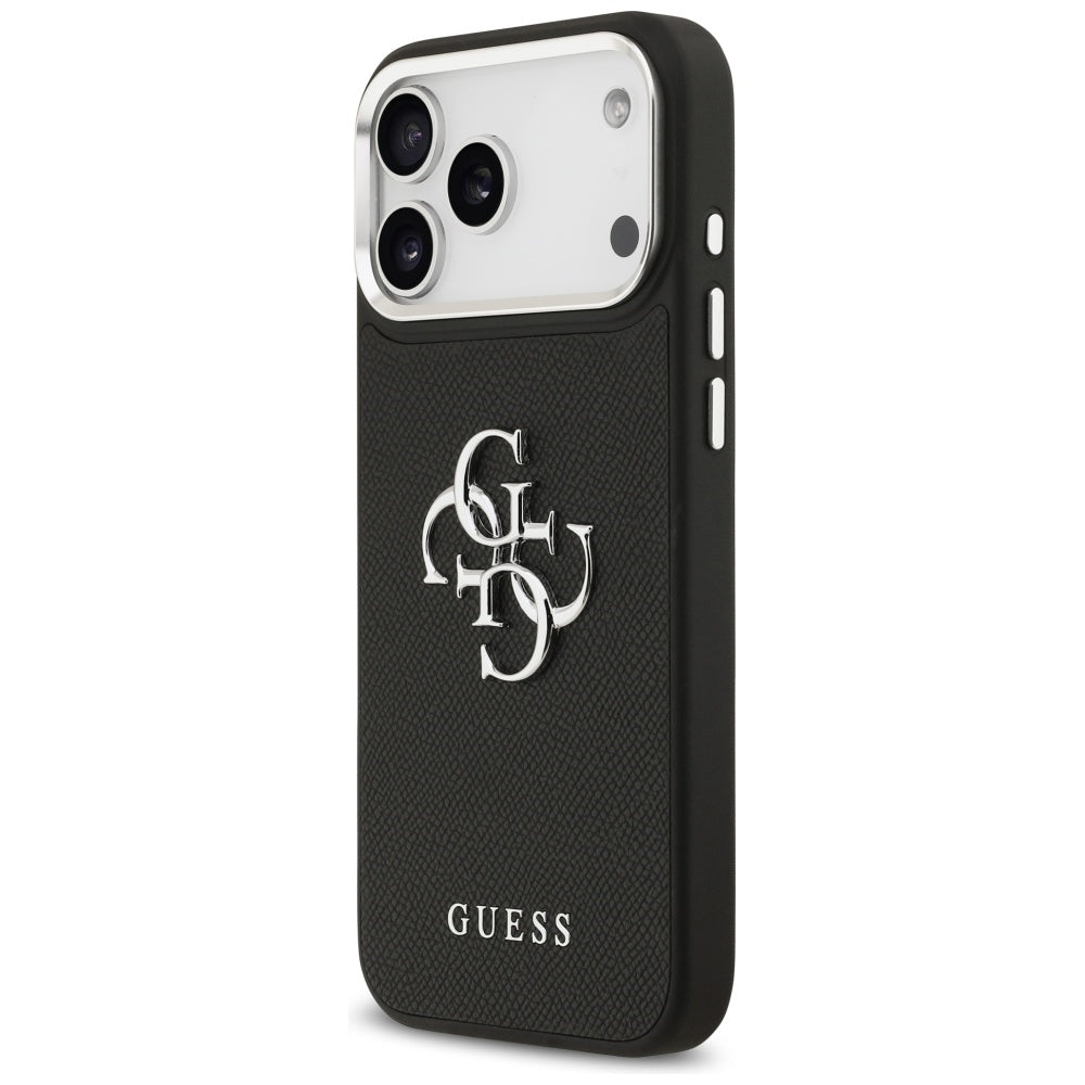 Capa para Apple iPhone 17 Pro Max, Guess, 4G Grained Big and Classic Logo, Preta e Prateada