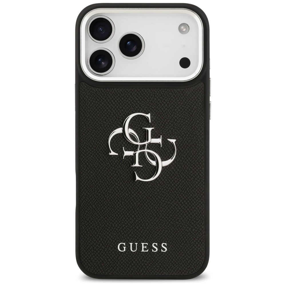 Capa para Apple iPhone 17 Pro Max, Guess, 4G Grained Big and Classic Logo, Preta e Prateada