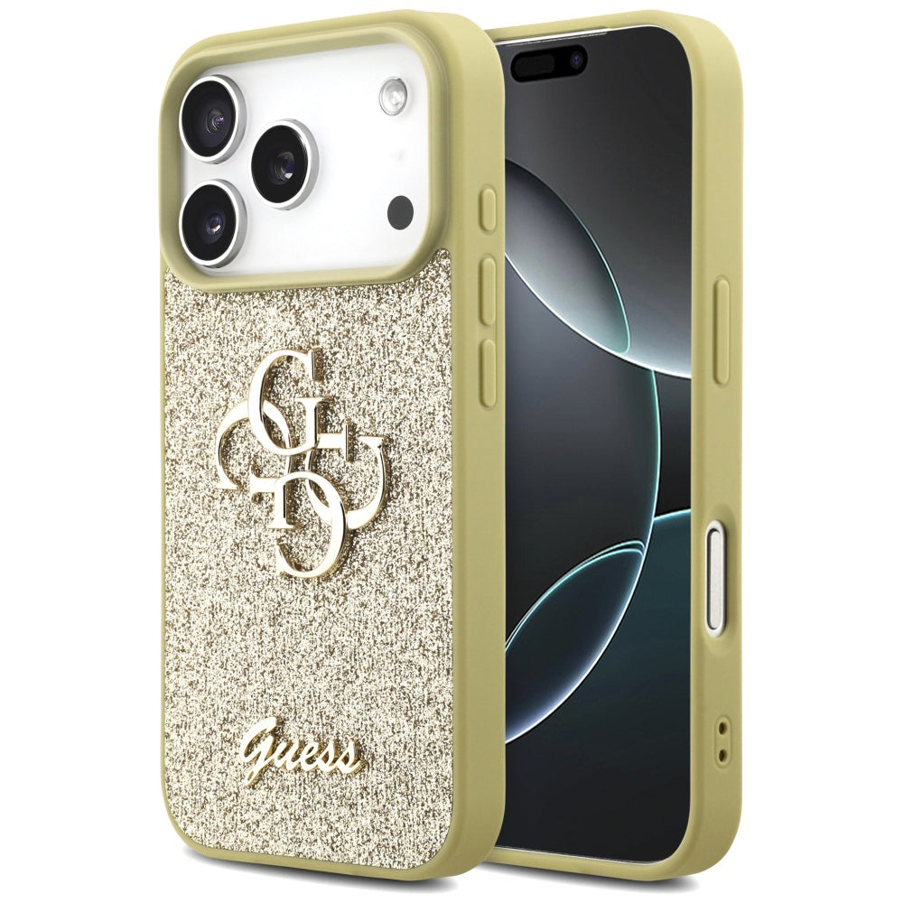 Capa para Apple iPhone 17 Pro Max, Guess, Fixed Glitter Big 4G, Dourada
