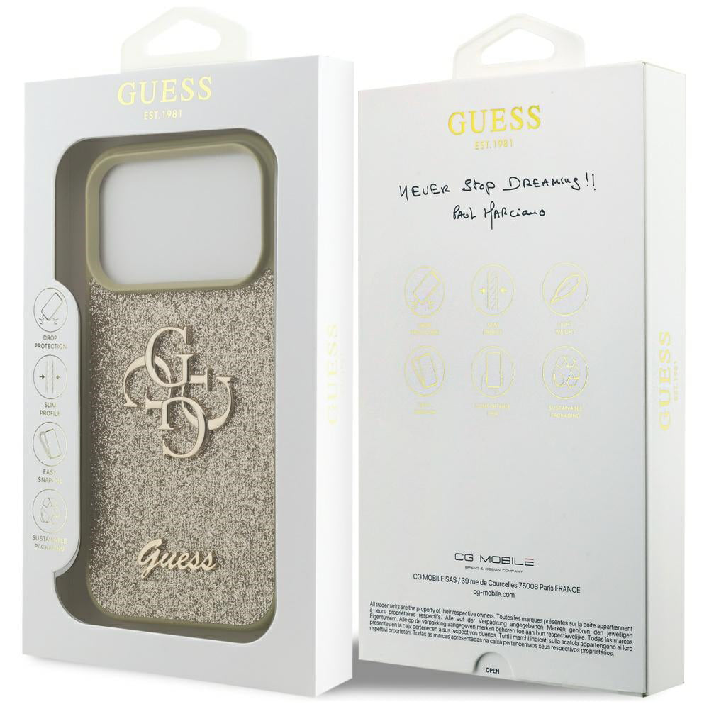 Capa para Apple iPhone 17 Pro Max, Guess, Fixed Glitter Big 4G, Dourada