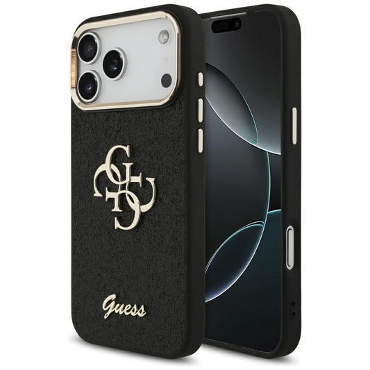 Capa para Apple iPhone 17 Pro Max, Guess, Fixed Glitter Big 4G Metal Frame, Preta