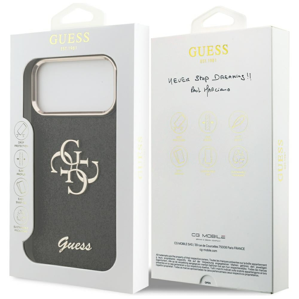 Capa para Apple iPhone 17 Pro Max, Guess, Fixed Glitter Big 4G Metal Frame, Preta
