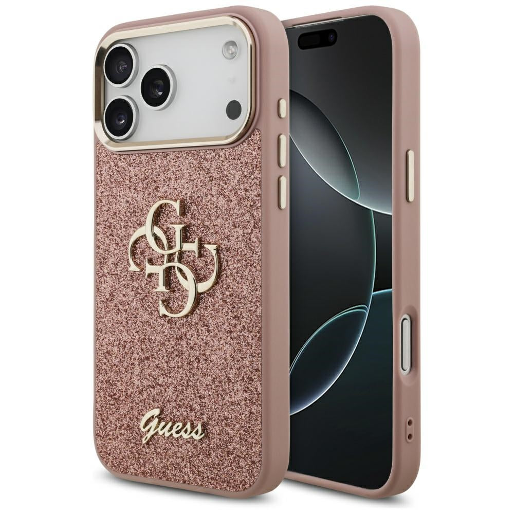 Capa para Apple iPhone 17 Pro Max, Guess, Fixed Glitter Big 4G Metal Frame, Rosa
