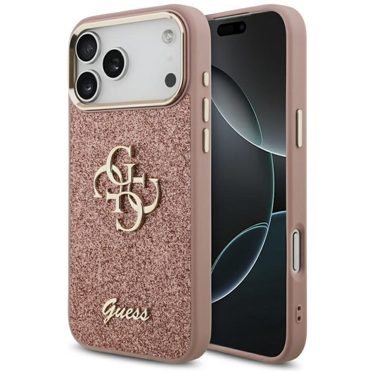 Capa para Apple iPhone 17 Pro Max, Guess, Fixed Glitter Big 4G Metal Frame, Rosa