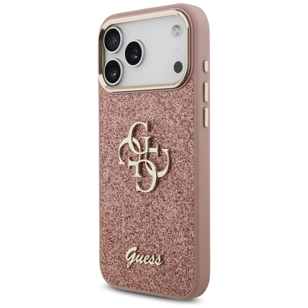 Capa para Apple iPhone 17 Pro Max, Guess, Fixed Glitter Big 4G Metal Frame, Rosa