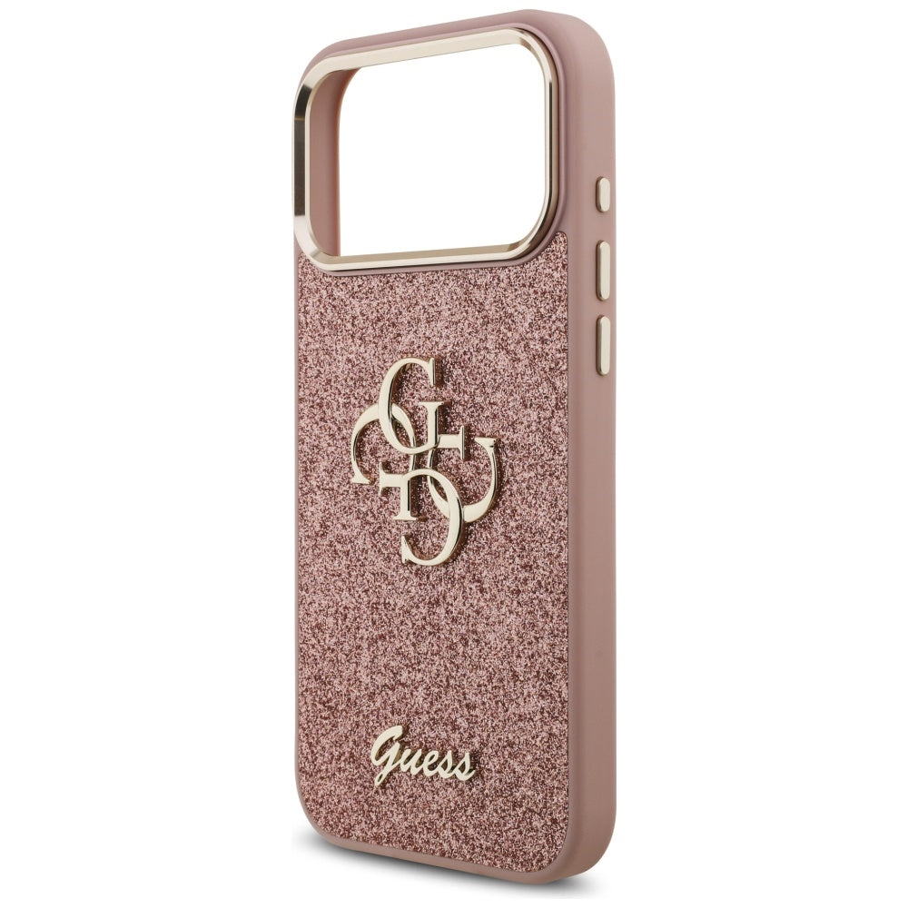 Capa para Apple iPhone 17 Pro Max, Guess, Fixed Glitter Big 4G Metal Frame, Rosa