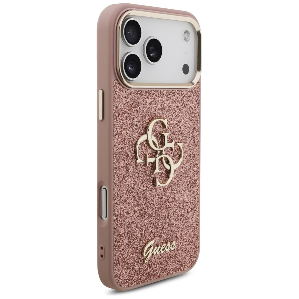 Capa para Apple iPhone 17 Pro Max, Guess, Fixed Glitter Big 4G Metal Frame, Rosa