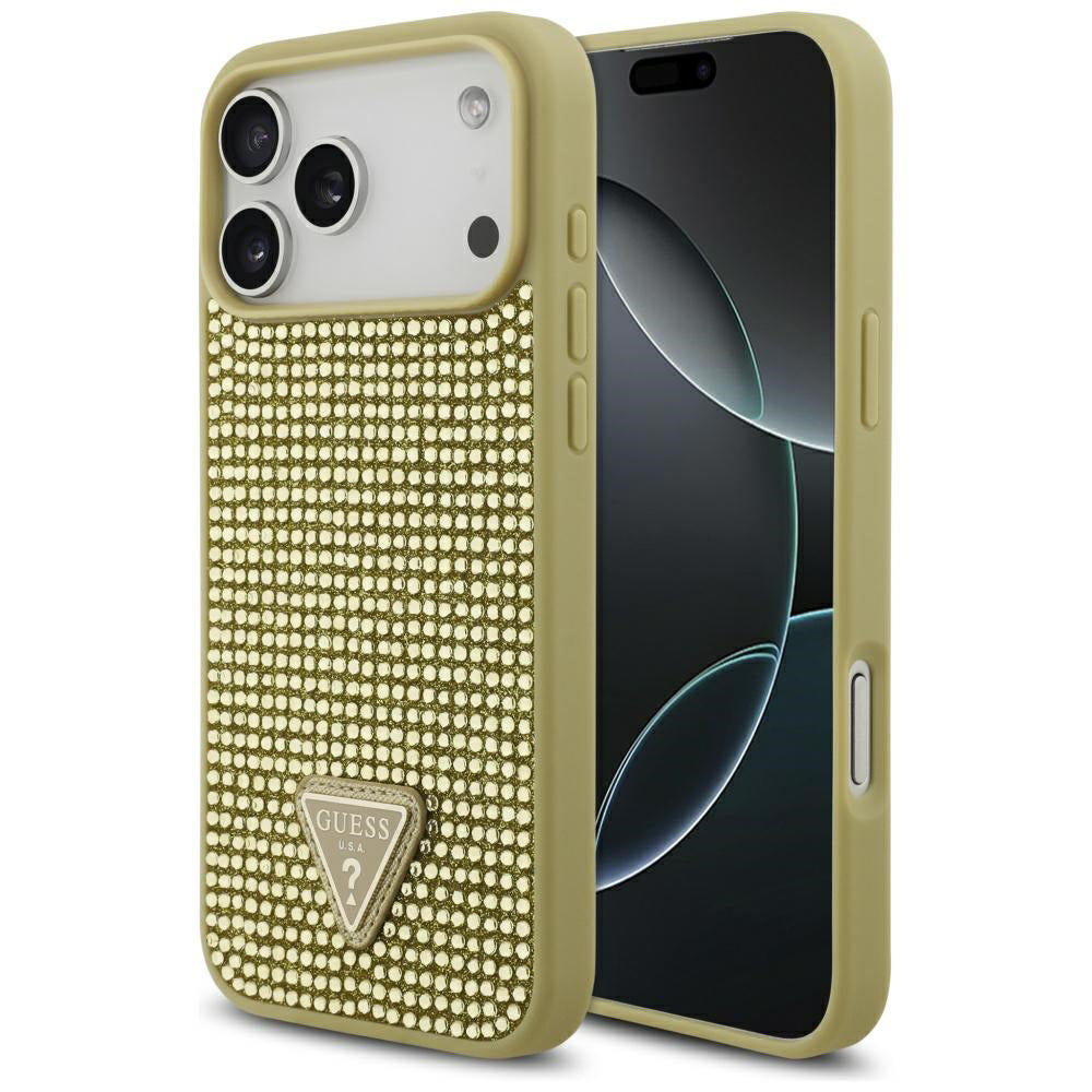 Capa para Apple iPhone 17 Pro Max, Guess, Logotipo Triângulo de Strass, Dourada