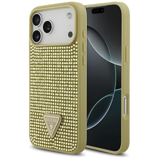 Capa para Apple iPhone 17 Pro Max, Guess, Logotipo Triângulo de Strass, Dourada