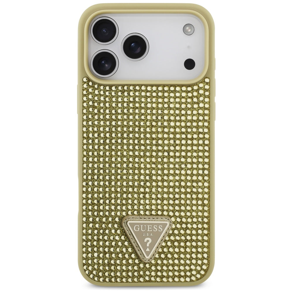 Capa para Apple iPhone 17 Pro Max, Guess, Logotipo Triângulo de Strass, Dourada