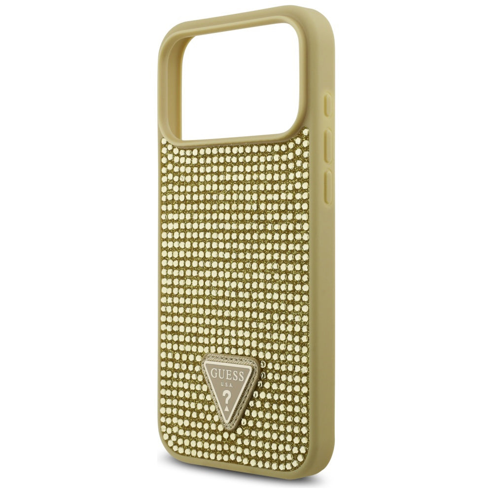 Capa para Apple iPhone 17 Pro Max, Guess, Logotipo Triângulo de Strass, Dourada