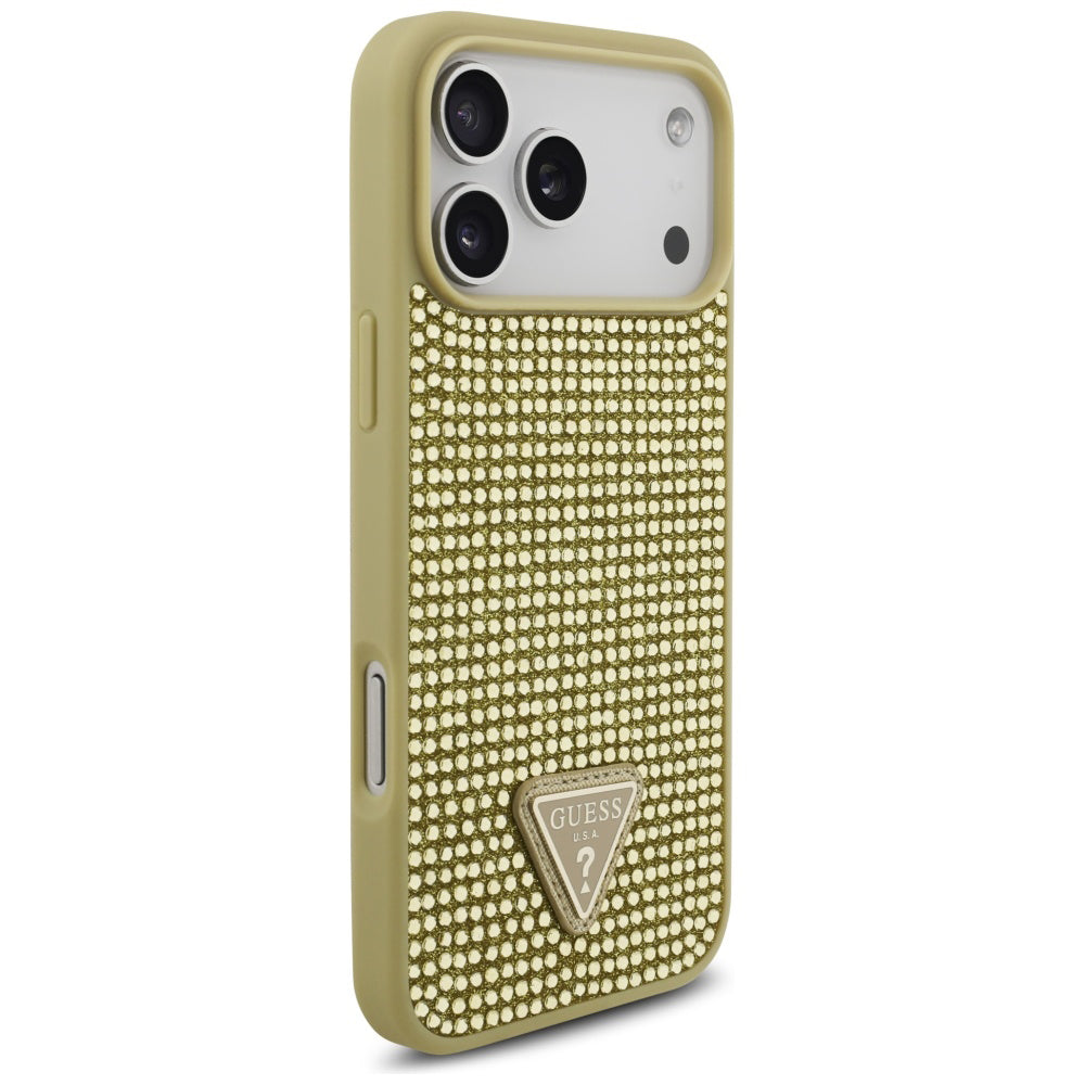 Capa para Apple iPhone 17 Pro Max, Guess, Logotipo Triângulo de Strass, Dourada