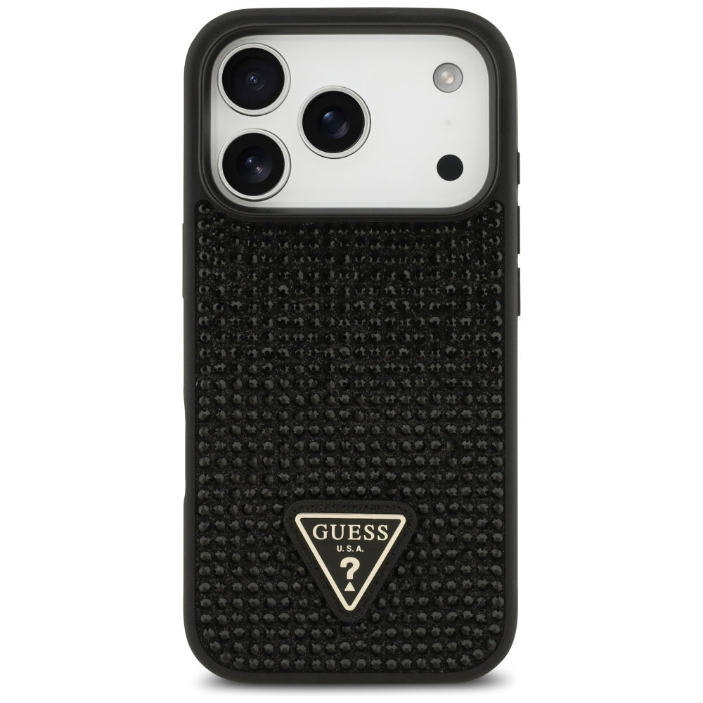 Capa para Apple iPhone 17 Pro Max, Guess, Logotipo Triângulo de Strass, Preta
