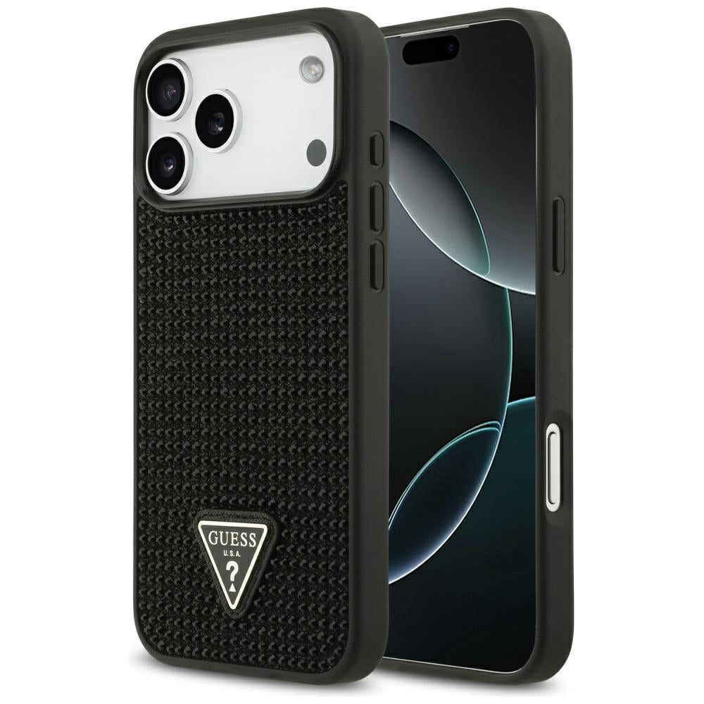 Capa para Apple iPhone 17 Pro Max, Guess, Logotipo Triângulo de Strass, Preta