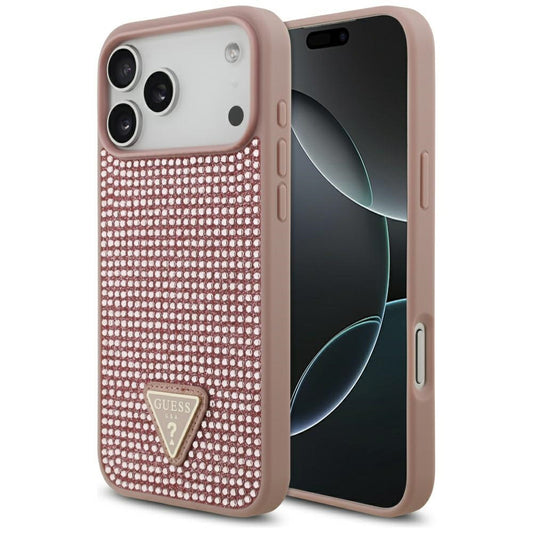 Capa para Apple iPhone 17 Pro Max, Guess, Logotipo Triângulo de Strass, Rosa