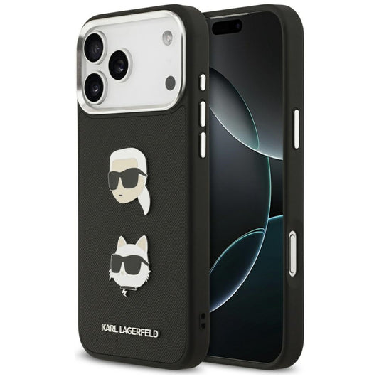 Capa para Apple iPhone 17 Pro Max, Karl Lagerfeld, Grained Karl & Choupette's Heads Pins and Logo, Preta