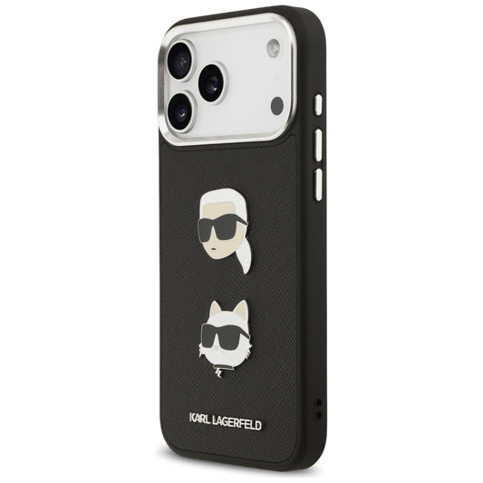 Capa para Apple iPhone 17 Pro Max, Karl Lagerfeld, Grained Karl & Choupette's Heads Pins and Logo, Preta