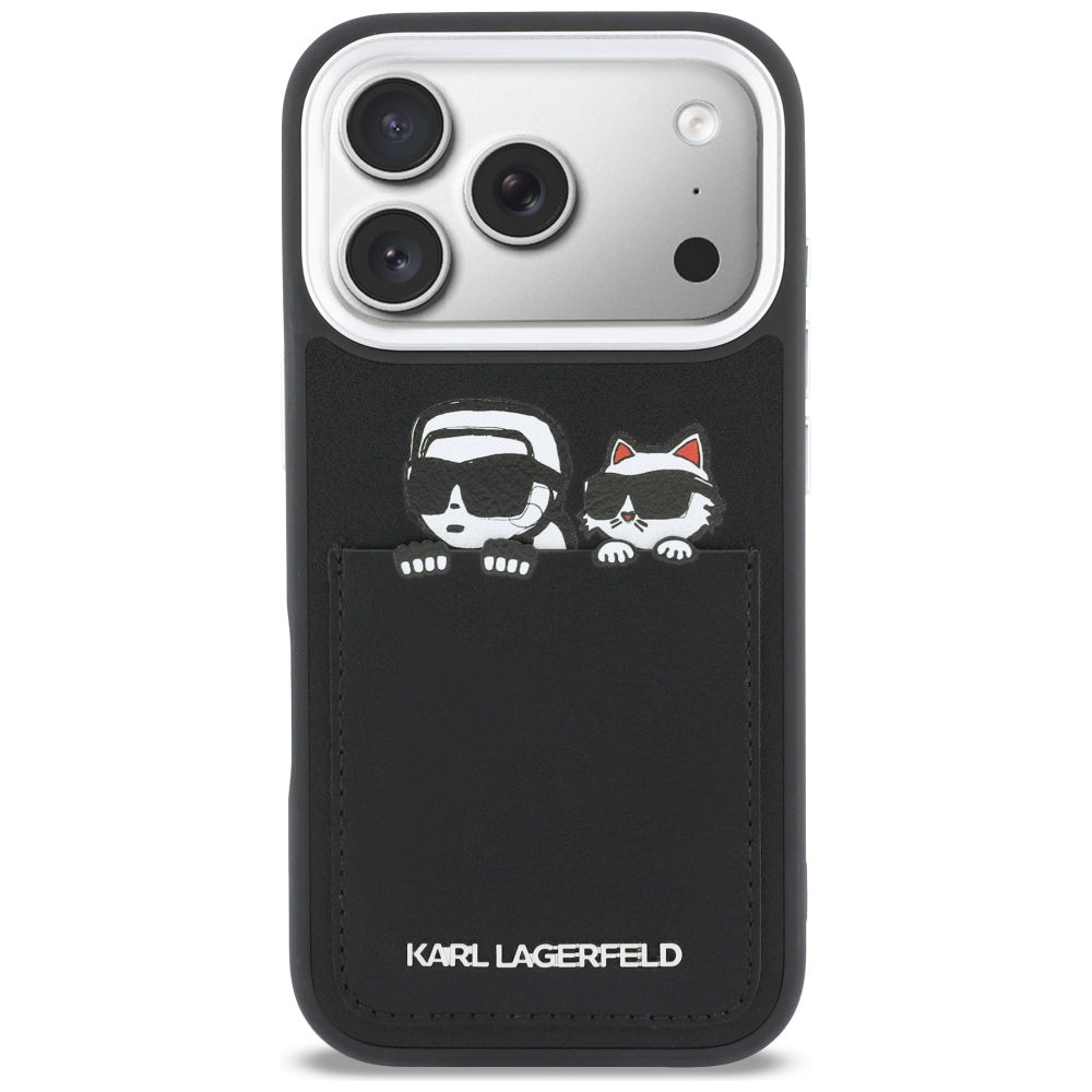 Capa para Apple iPhone 17 Pro Max, Karl Lagerfeld, Estampa Karl & Choupette com Bolso, Preta