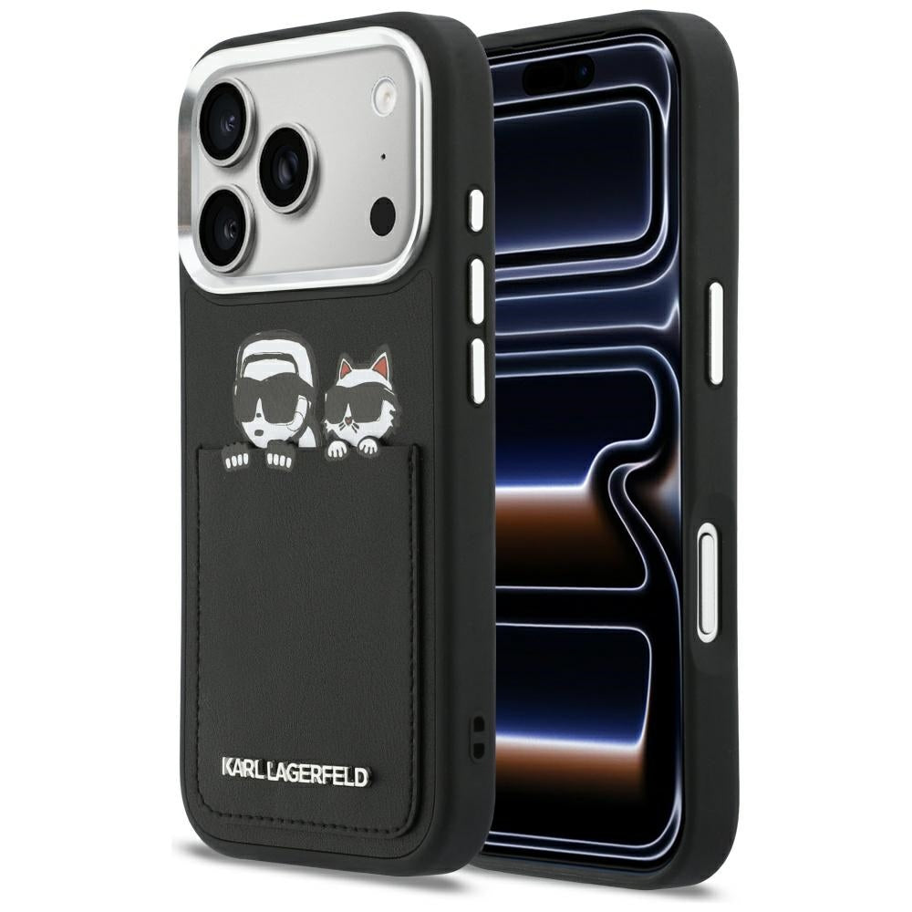 Capa para Apple iPhone 17 Pro Max, Karl Lagerfeld, Estampa Karl & Choupette com Bolso, Preta