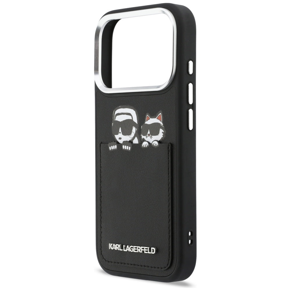 Capa para Apple iPhone 17 Pro Max, Karl Lagerfeld, Estampa Karl & Choupette com Bolso, Preta
