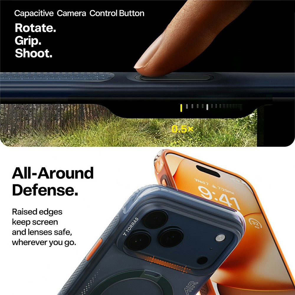 Capa MagSafe para Apple iPhone 17 Pro Max, Torras, Ostand Spin Air, Laranja