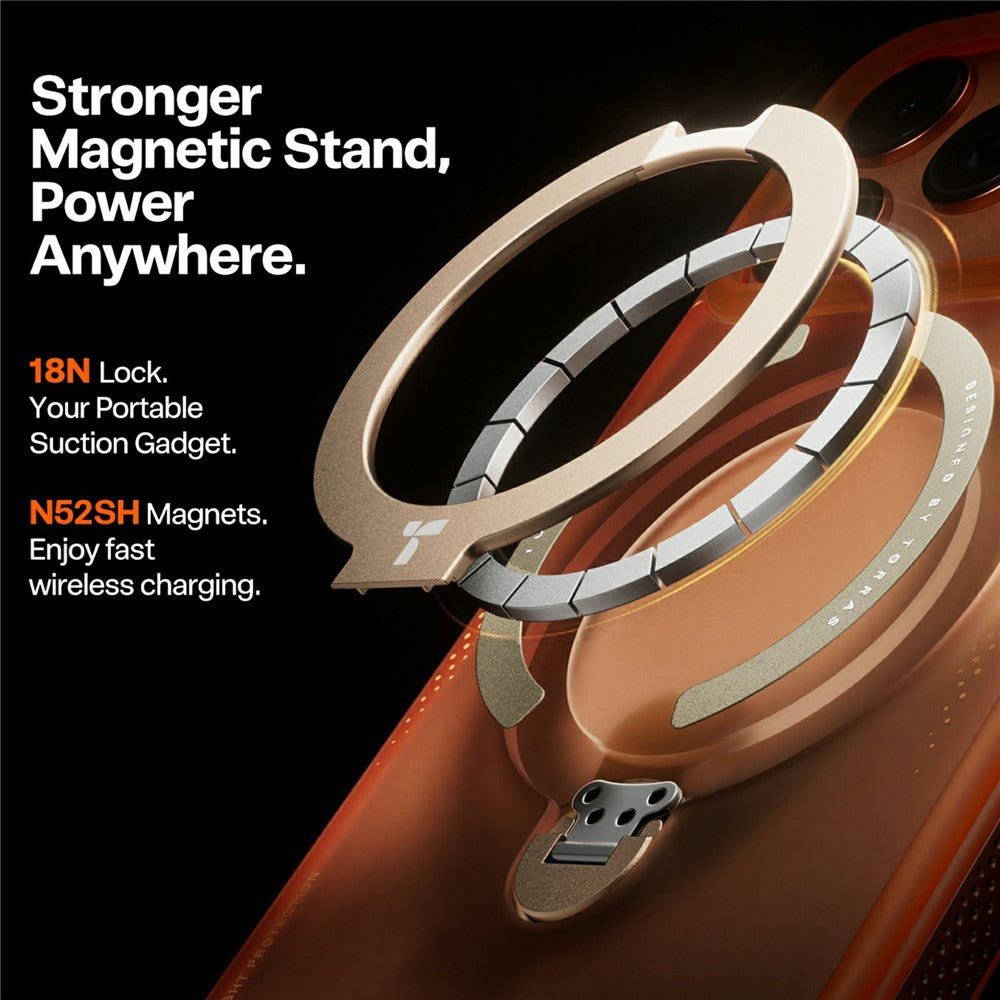 Capa MagSafe para Apple iPhone 17 Pro Max, Torras, Ostand Spin Air, Laranja
