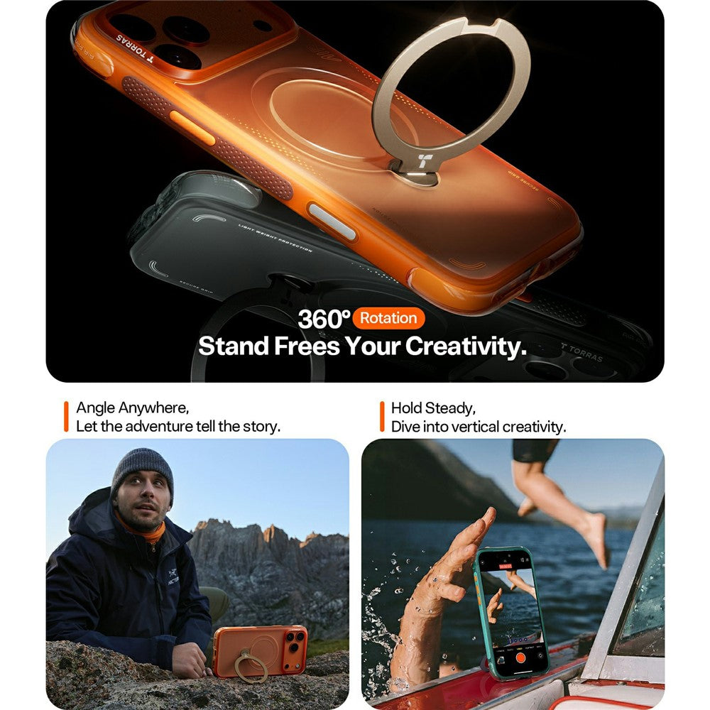 Capa MagSafe para Apple iPhone 17 Pro Max, Torras, Ostand Spin Air, Laranja