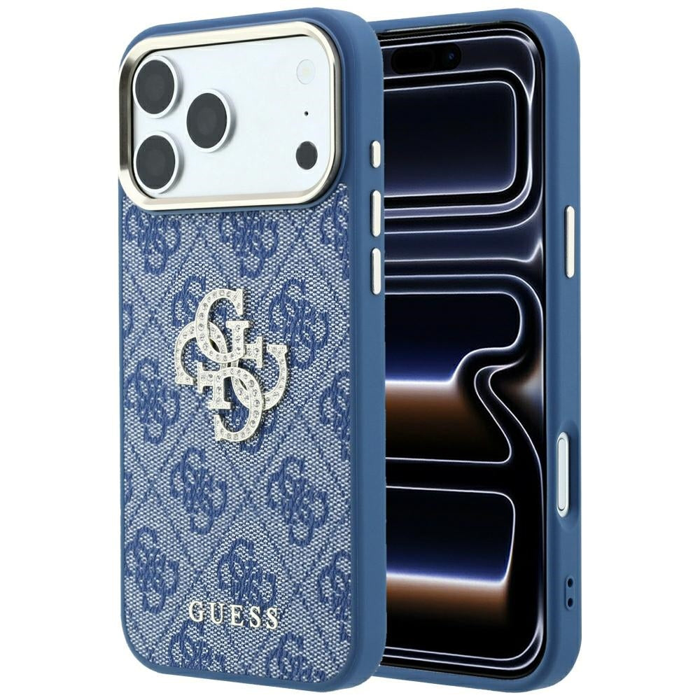 Capa para Apple iPhone 18 Pro / 17 Pro, Guess, 4G Big Strass Logo, Azul