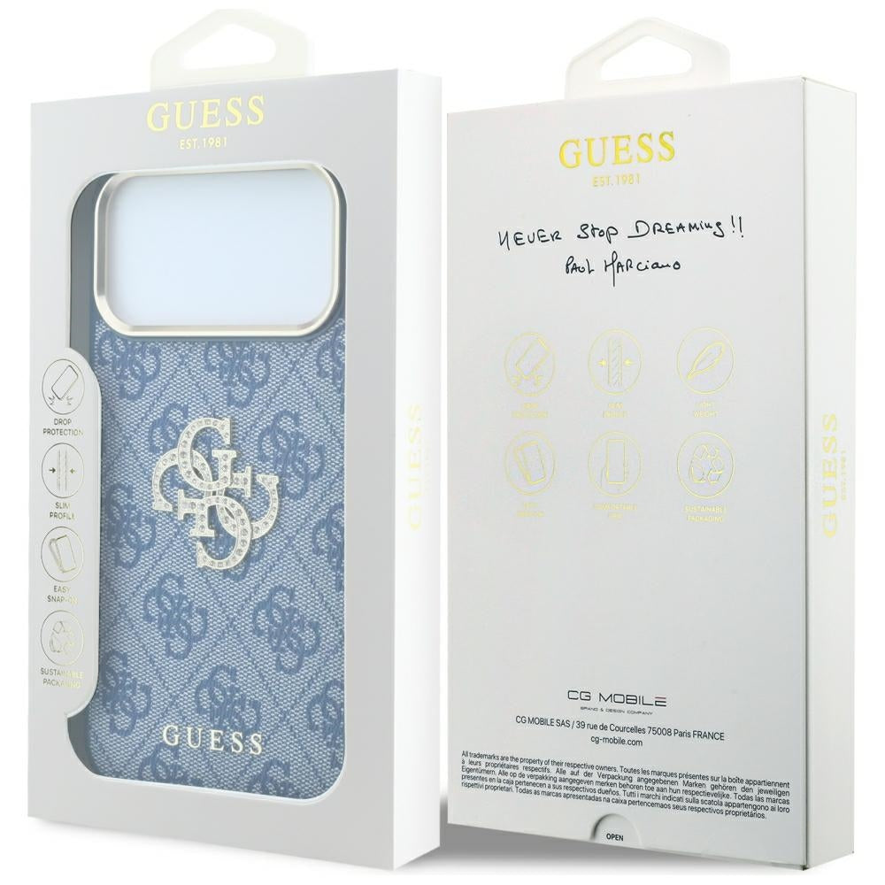 Capa para Apple iPhone 18 Pro / 17 Pro, Guess, 4G Big Strass Logo, Azul