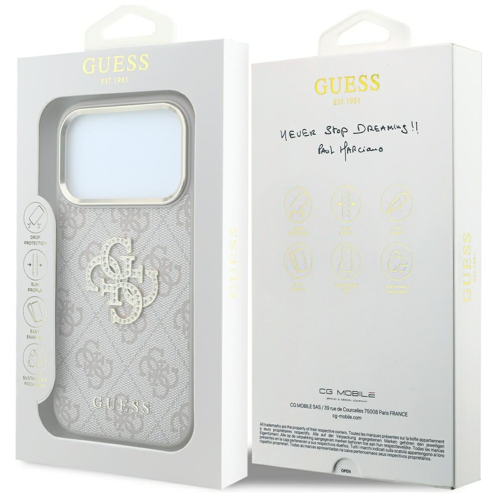 Capa para Apple iPhone 18 Pro / 17 Pro, Guess, 4G Big Strass Logo, Rosa
