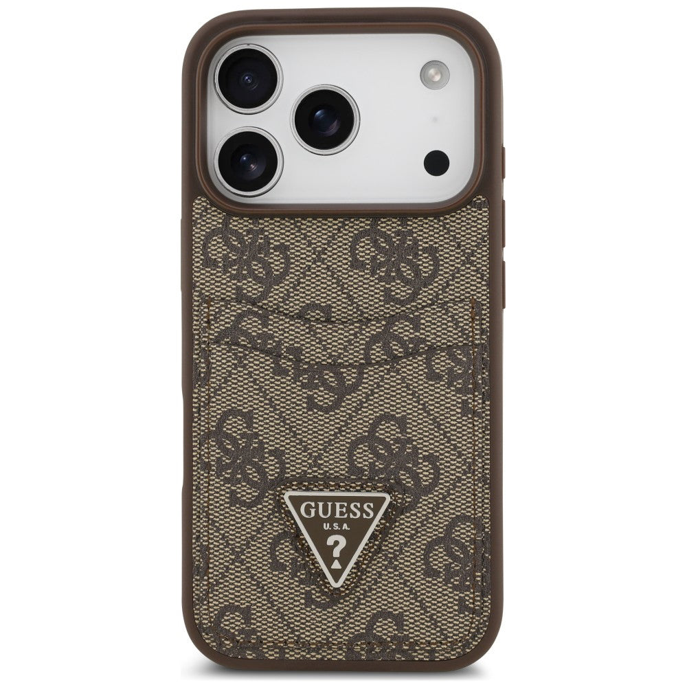 Capa para Apple iPhone 18 Pro / 17 Pro, Guess, 4G Double Card Triangle, Castanha