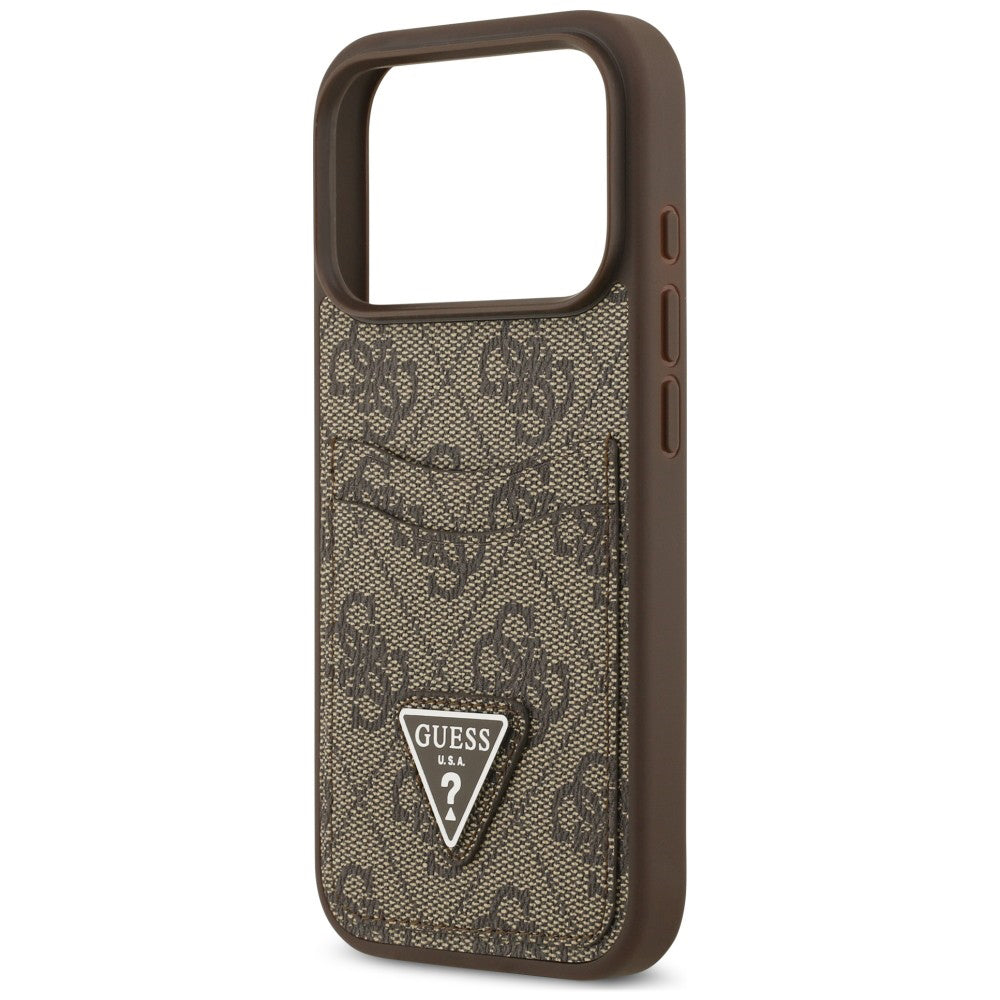 Capa para Apple iPhone 18 Pro / 17 Pro, Guess, 4G Double Card Triangle, Castanha