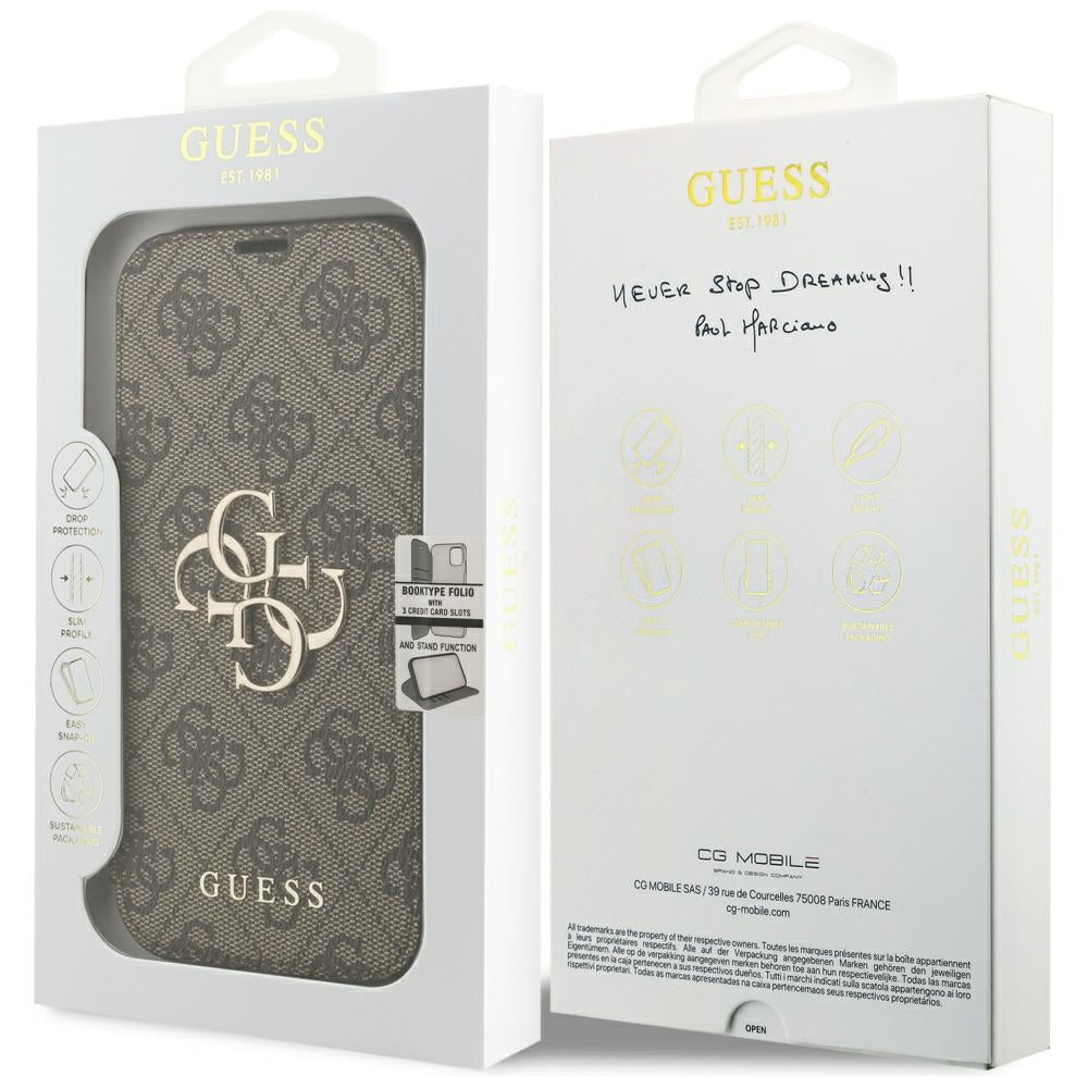Capa para Apple iPhone 18 Pro / 17 Pro, Guess, Logótipo Metálico 4G, Castanha