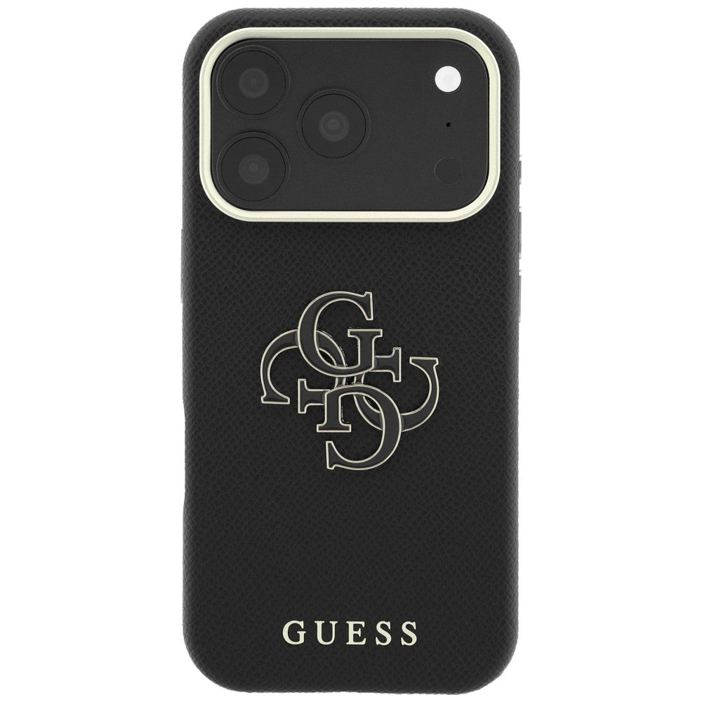Capa para Apple iPhone 18 Pro / 17 Pro, Guess, Logo Grande em Resina Granulada, Preta