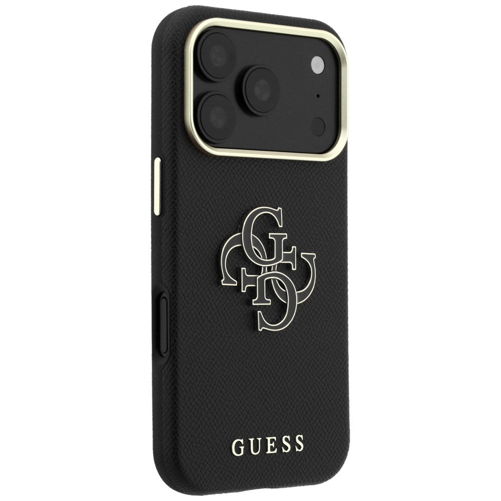 Capa para Apple iPhone 18 Pro / 17 Pro, Guess, Logo Grande em Resina Granulada, Preta