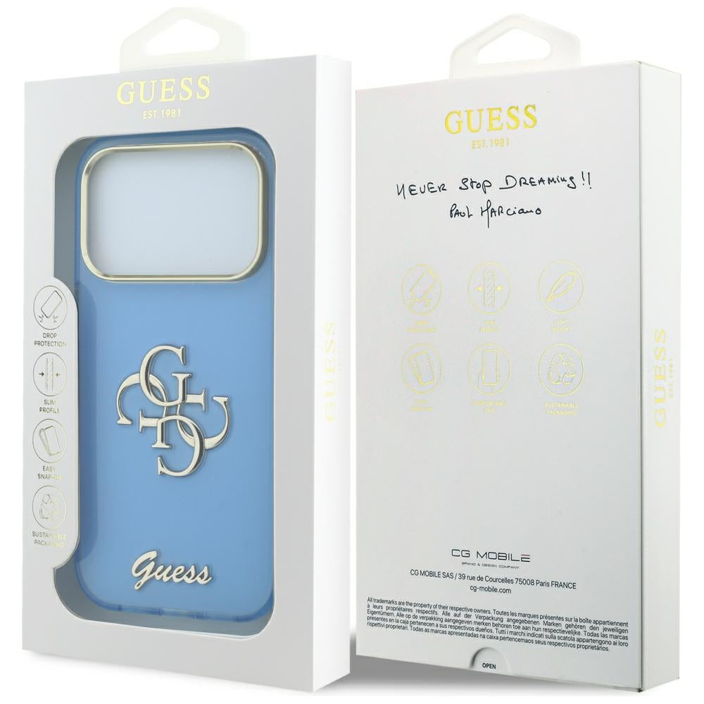 Capa para Apple iPhone 18 Pro / 17 Pro, Guess, IML 4G Metal Script, Azul