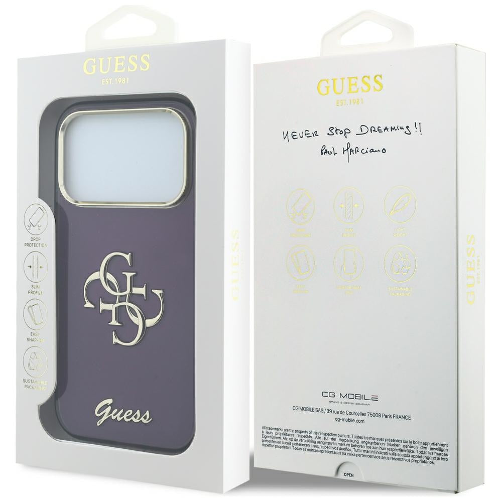 Capa para Apple iPhone 18 Pro / 17 Pro, Guess, IML 4G Metal Script, Vinho