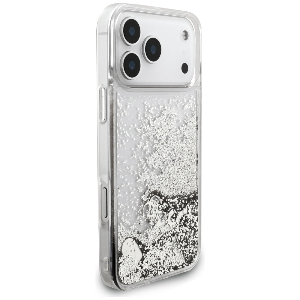 Capa para Apple iPhone 18 Pro / 17 Pro, Guess, Liquid Glitter Charms, Prateada