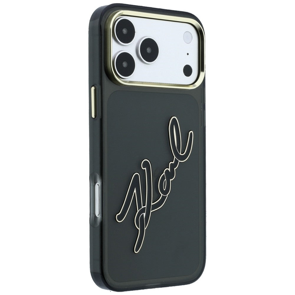 Case for Apple iPhone 18 Pro / 17 Pro, Karl Lagerfeld, IML Big Signature Resin Logo and Metal Frame, Black